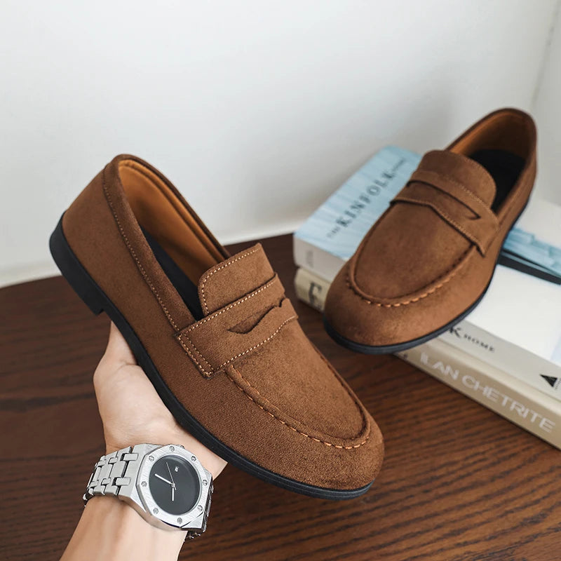 Retro Suede Loafers Man Comfortable Low Cut Casual Shoes Men Slip-On