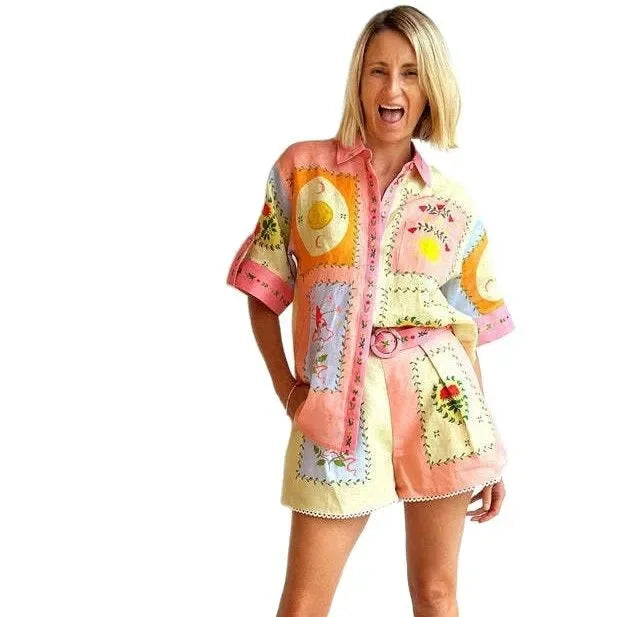 Casual Fashion Linen Shirt Collar Open Cardigan Long Set Women's