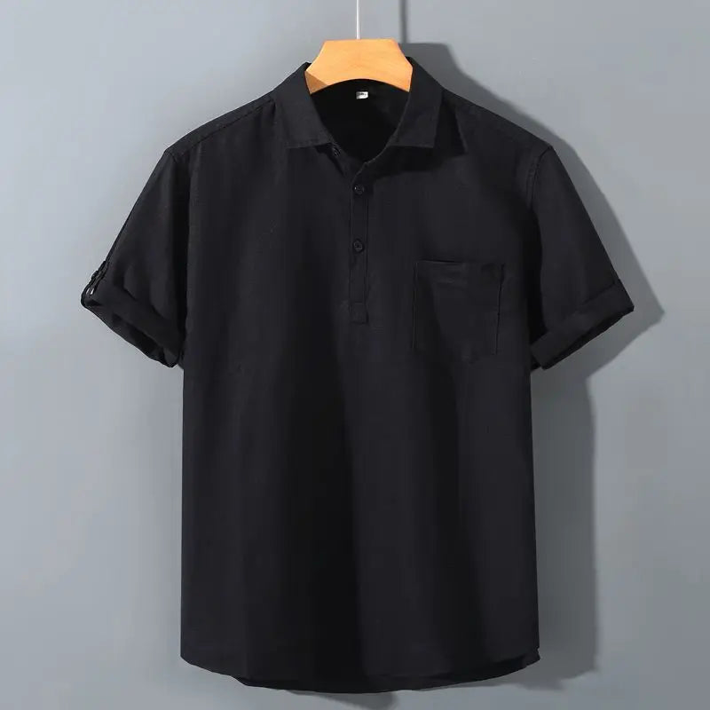 Japanese Retro Linen Square Neck Short-sleeved Men Shirt Summer Casual Thin Cardigan