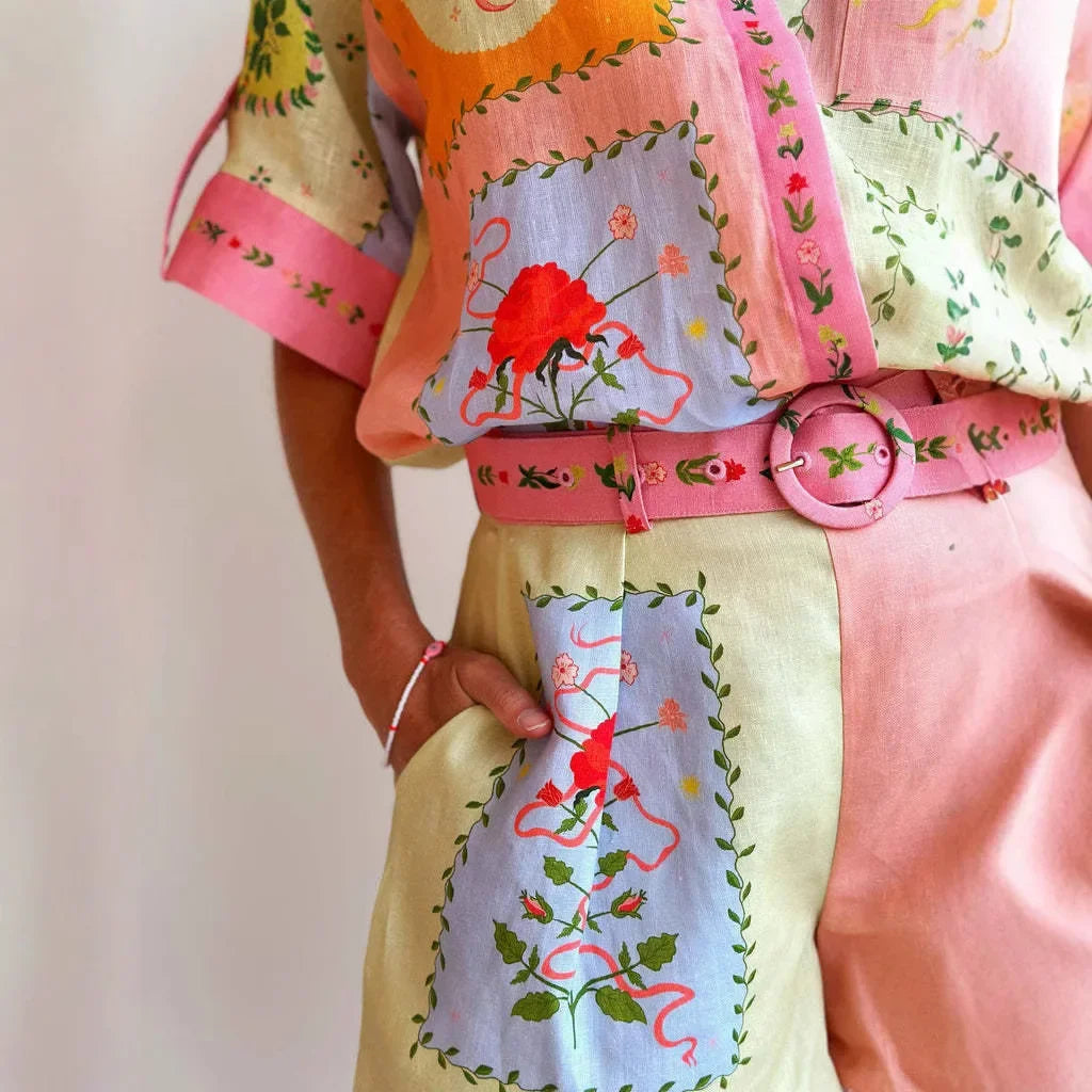 Casual Fashion Linen Shirt Collar Open Cardigan Long Set Women's