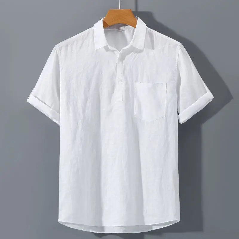 Japanese Retro Linen Square Neck Short-sleeved Men Shirt Summer Casual Thin Cardigan