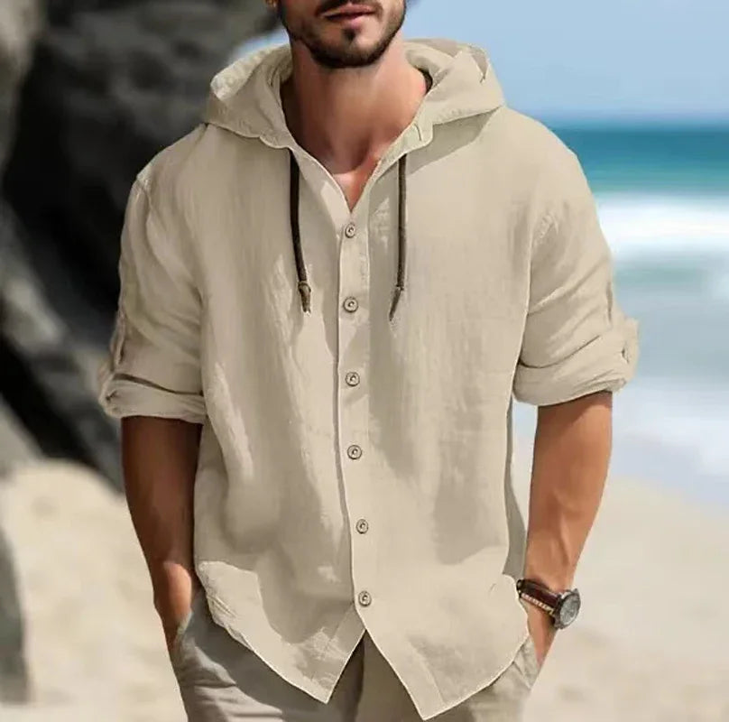 Summer Men's Linen Shirt Solid Streetwear Long Sleeve Hoodie Cardigan Clothing