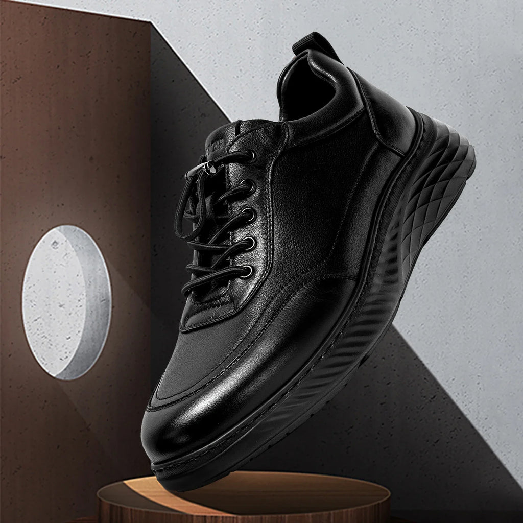 Loafers Luxury Brand Men's Shoes Leather  Black Flat Lightweight Comfortable Lace Free Shoes