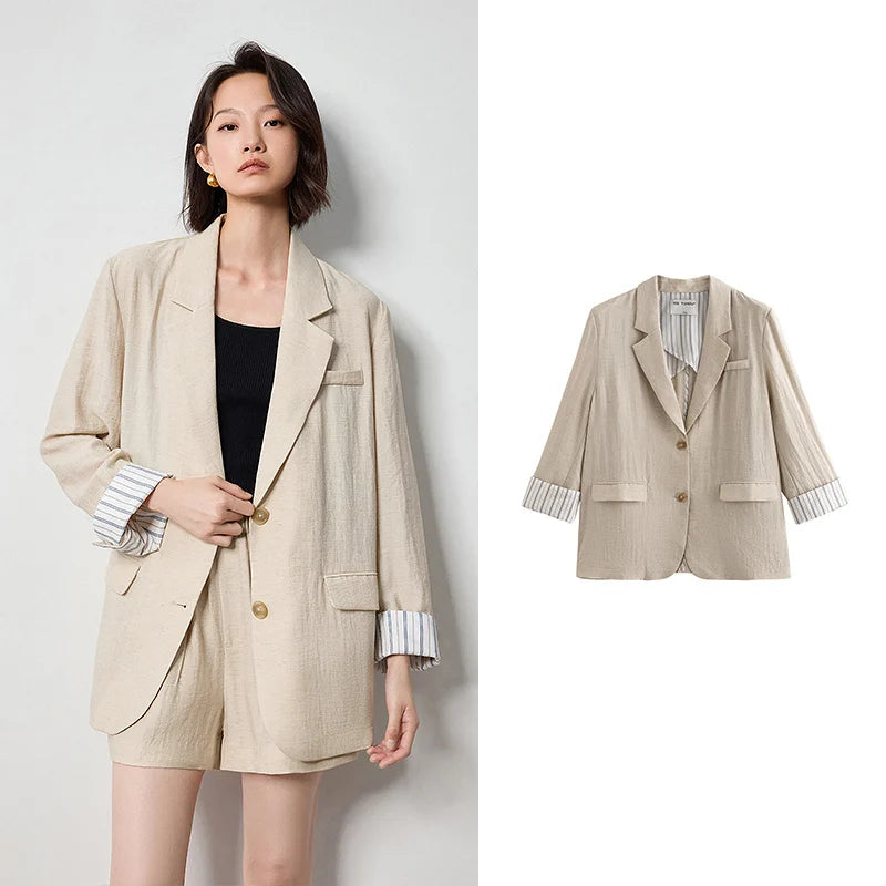 TOYOUTH Women Blazer 2024 Summer New Linen