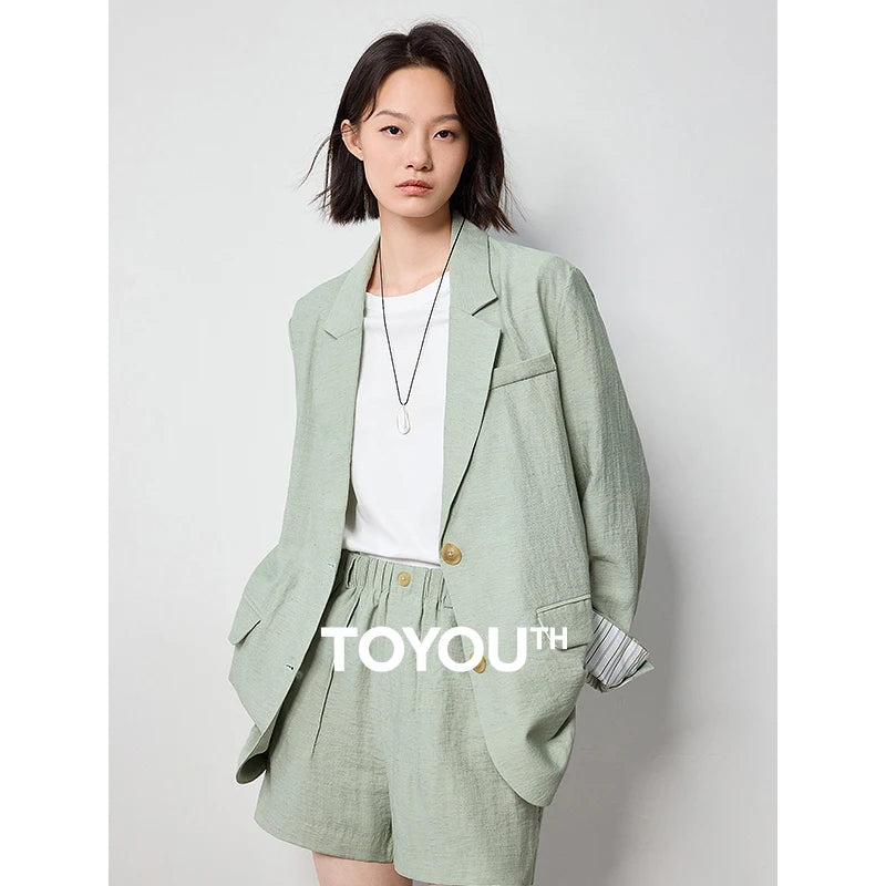 TOYOUTH Women Blazer 2024 Summer New Linen