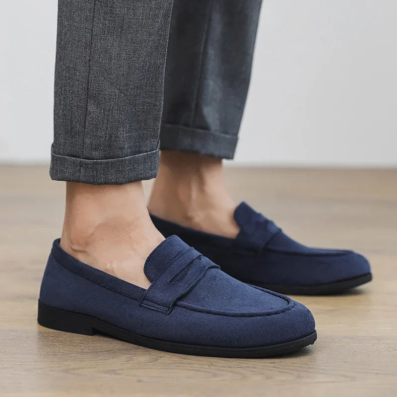 Retro Suede Loafers Man Comfortable Low Cut Casual Shoes Men Slip-On
