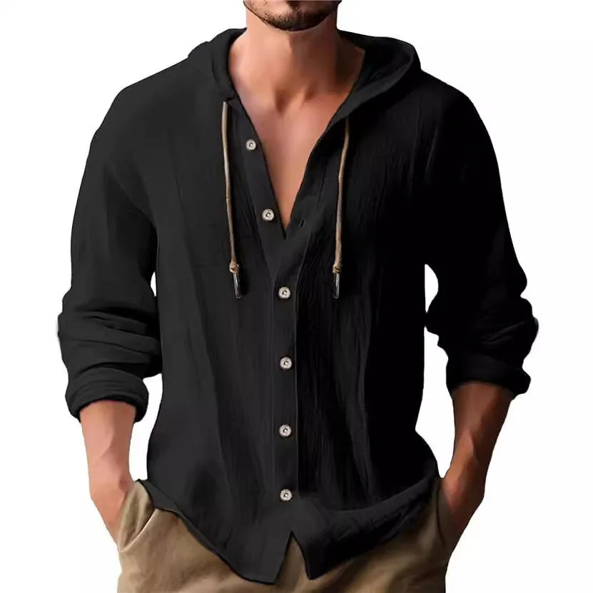 Men's lightweight beach shirt with hood   Henry shirt Casual Long