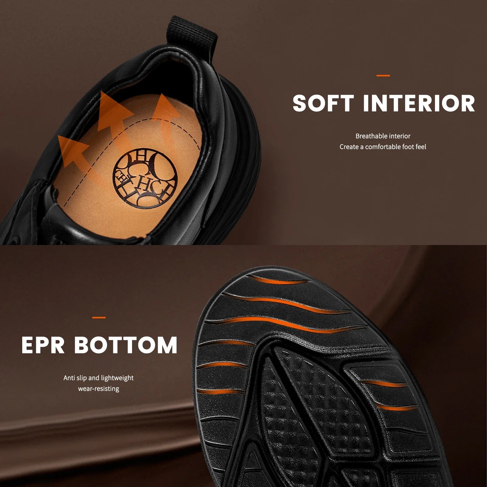 Loafers Luxury Brand Men's Shoes Leather  Black Flat Lightweight Comfortable Lace Free Shoes