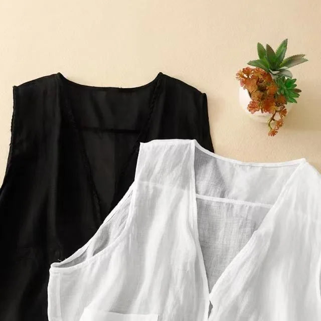 Women's Summer Thin Cotton Linen Vest Basic Solid