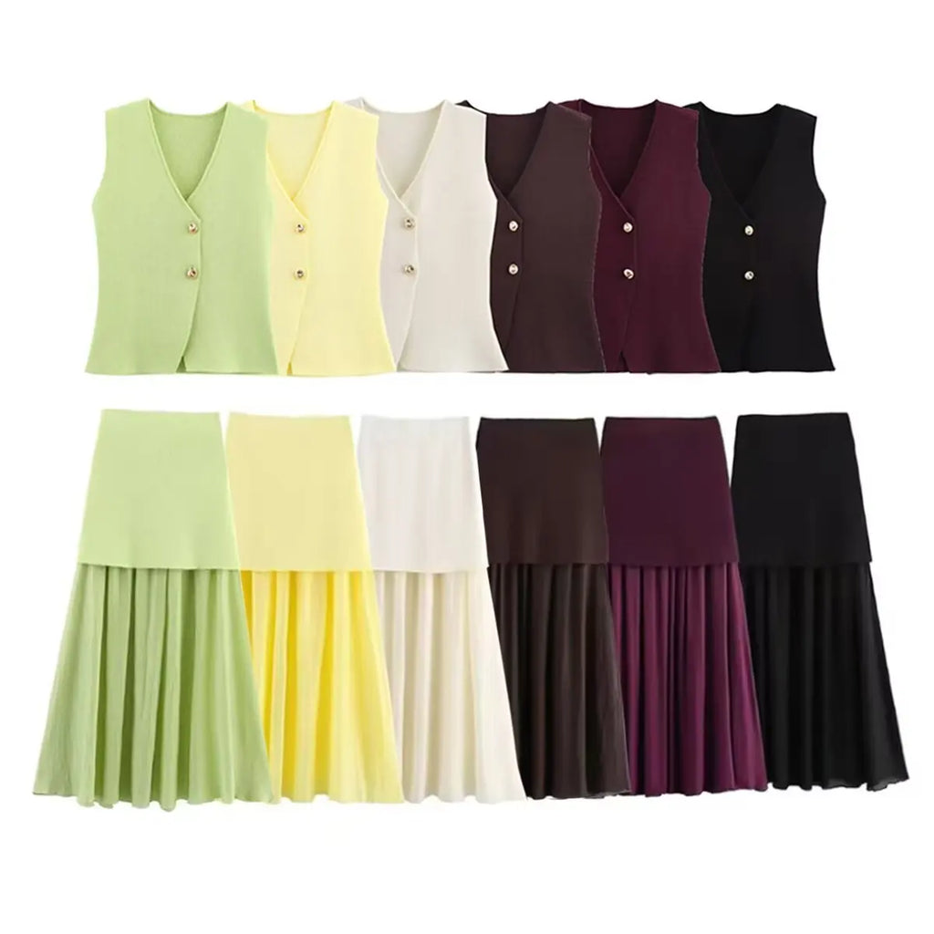 Fashion Knitted Sweater Pullover 2 Piece Set Women Summer Cardigan