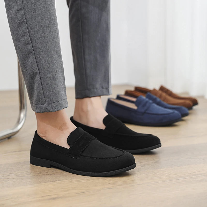 Retro Suede Loafers Man Comfortable Low Cut Casual Shoes Men Slip-On