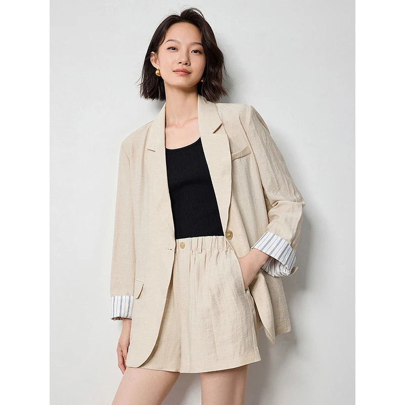 TOYOUTH Women Blazer 2024 Summer New Linen