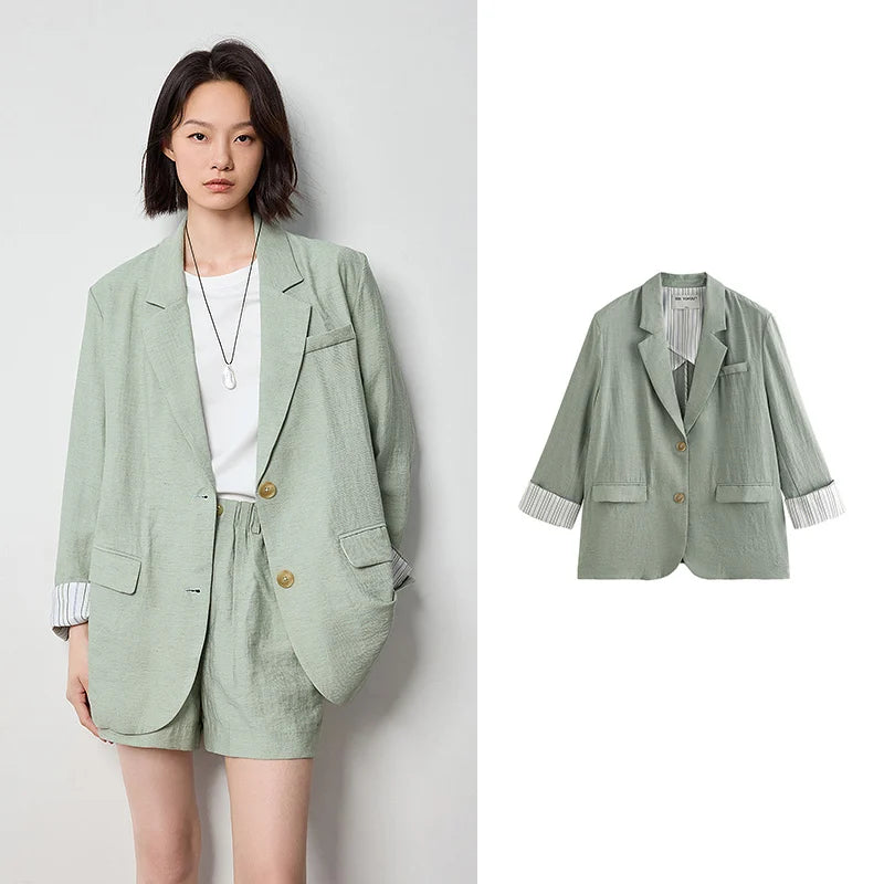 TOYOUTH Women Blazer 2024 Summer New Linen