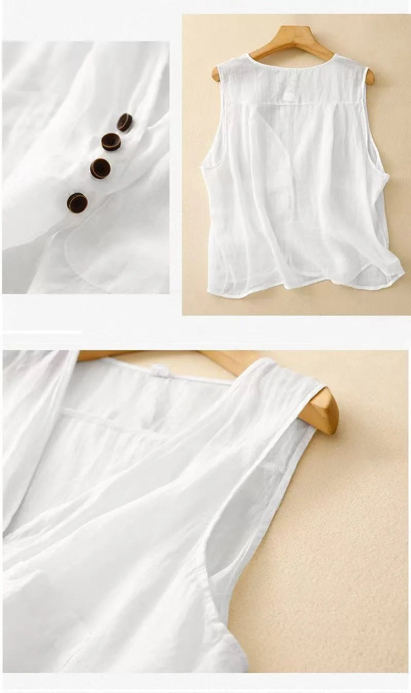 Women's Summer Thin Cotton Linen Vest Basic Solid