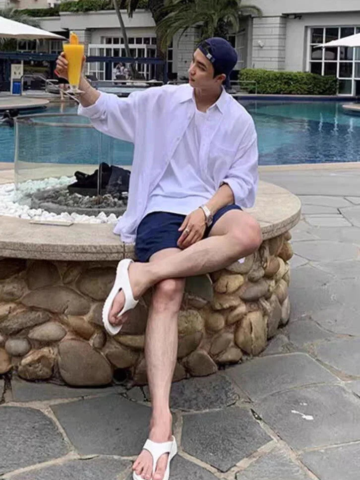 Blue Cotton Linen Loose Fit Thin Breathable Long