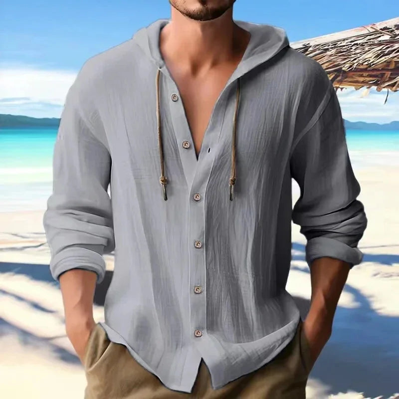 Summer Men's Linen Shirt Solid Streetwear Long Sleeve Hoodie Cardigan Clothing
