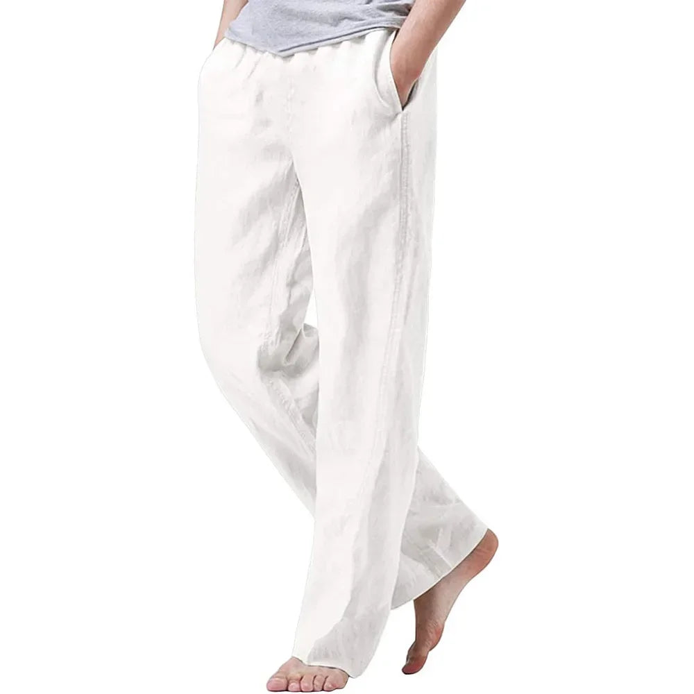 2025 New Men's Cotton Linen Pants Summer Solid Color